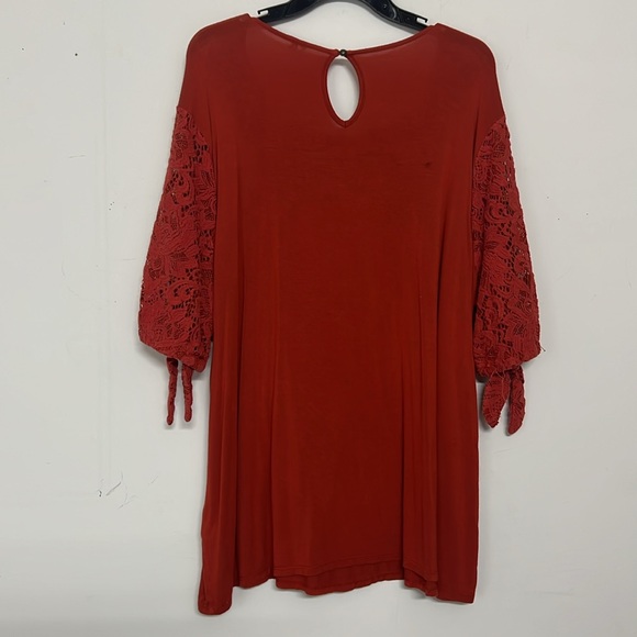 🌞 Cato red brown lace scoop neck tie sleeves keyhole back tunic top women 2X - Picture 15 of 16